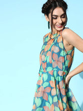 SASSAFRAS - Blue Floral Organza Sleeveless Skater Dress